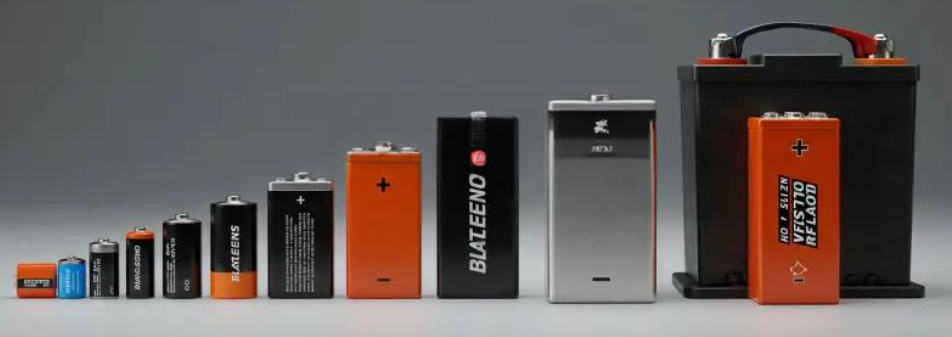 Various batteries arranged on a surface