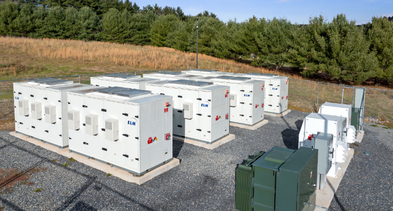 Energy storage facility with solar panels