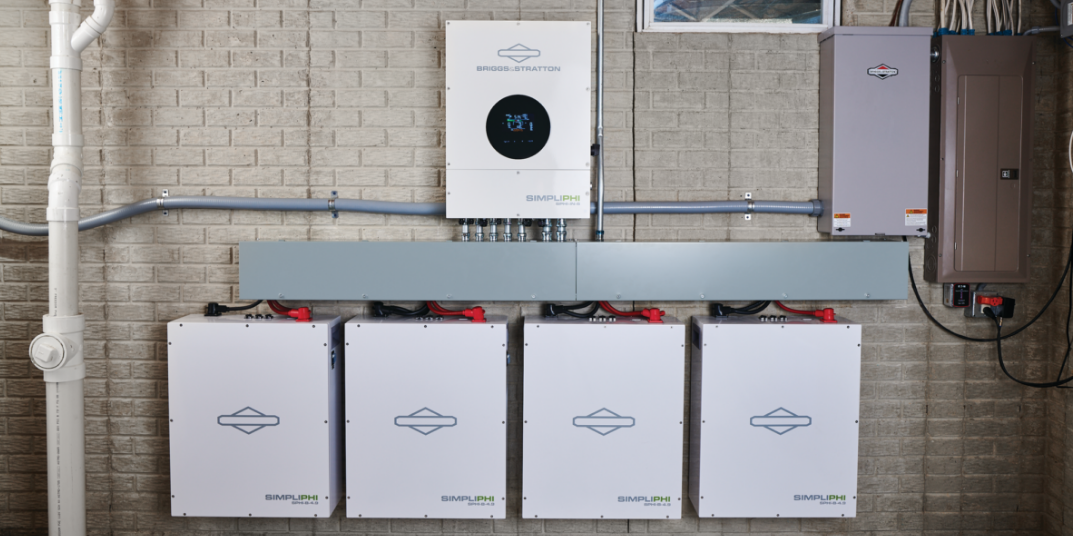 Home battery storage unit installed in garage