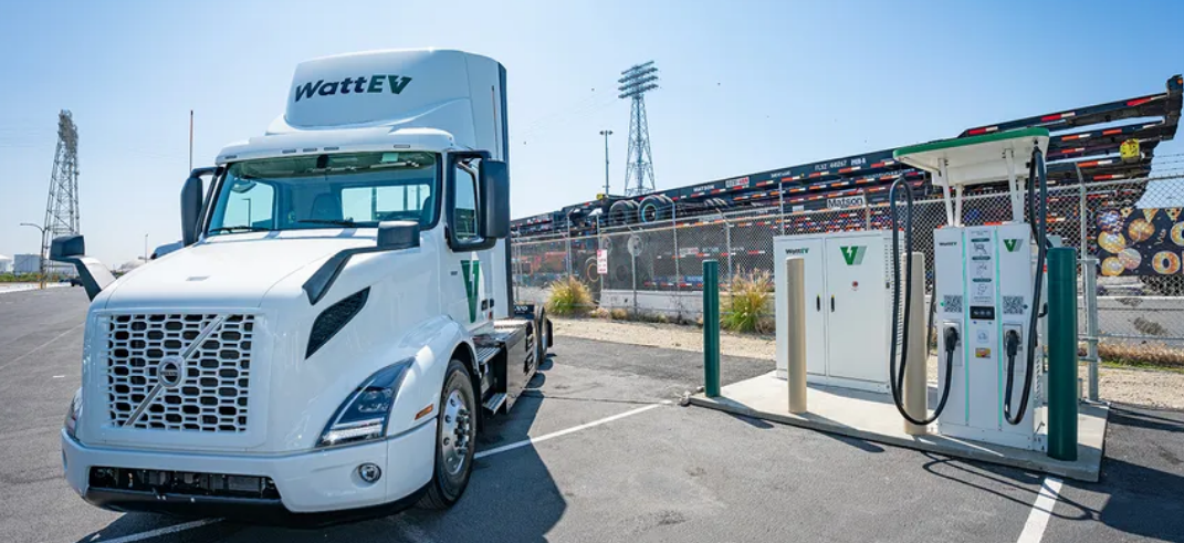Electric commercial truck charging at depot