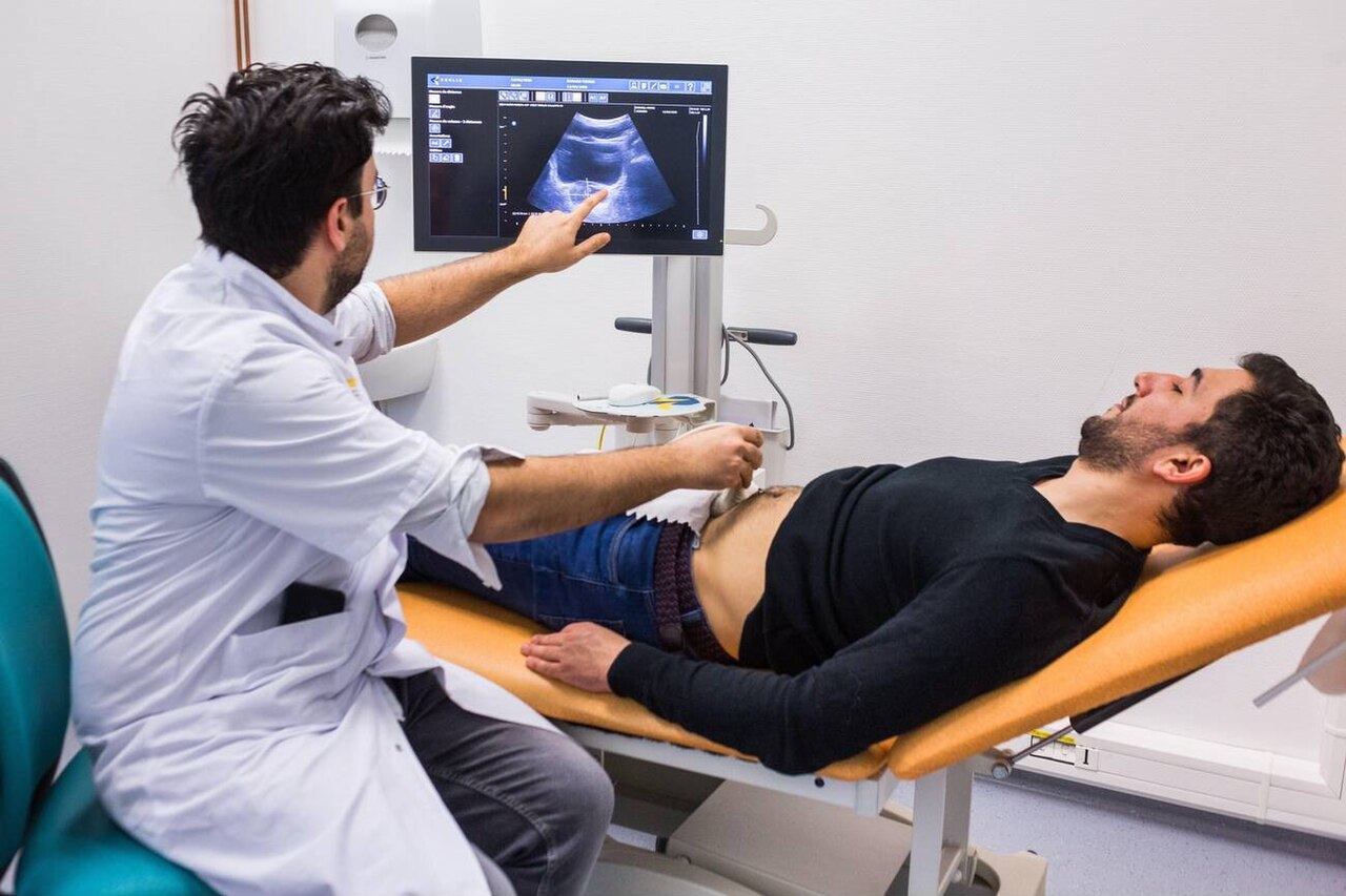 clinical ultrasound scan image on screen