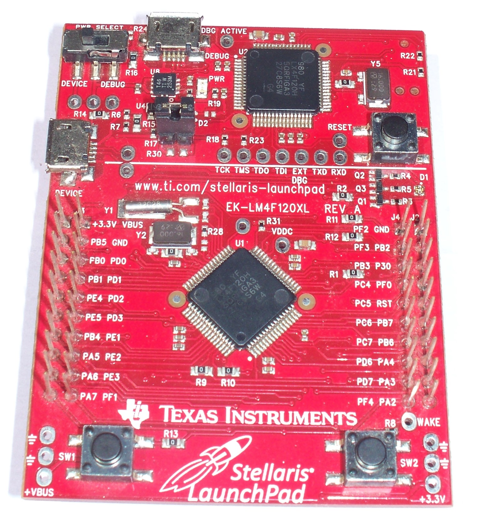 A 32-bit Arm Cortex-M microcontroller on a development board