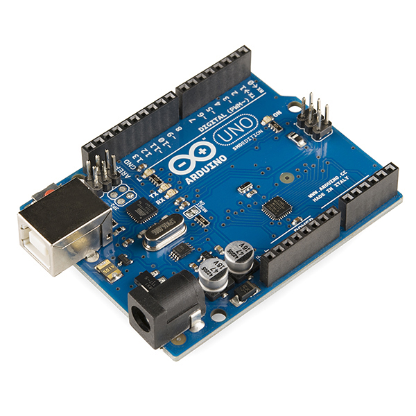 An Arduino Uno board built around an ATmega328P AVR microcontroller