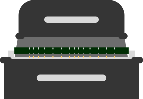 A diagram of a clamshell PCB test fixture clamping a board between two rows of contact pins