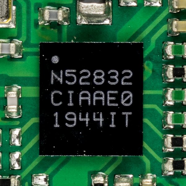 Nordic Semiconductor nRF52832 BLE system-on-chip soldered to a circuit board