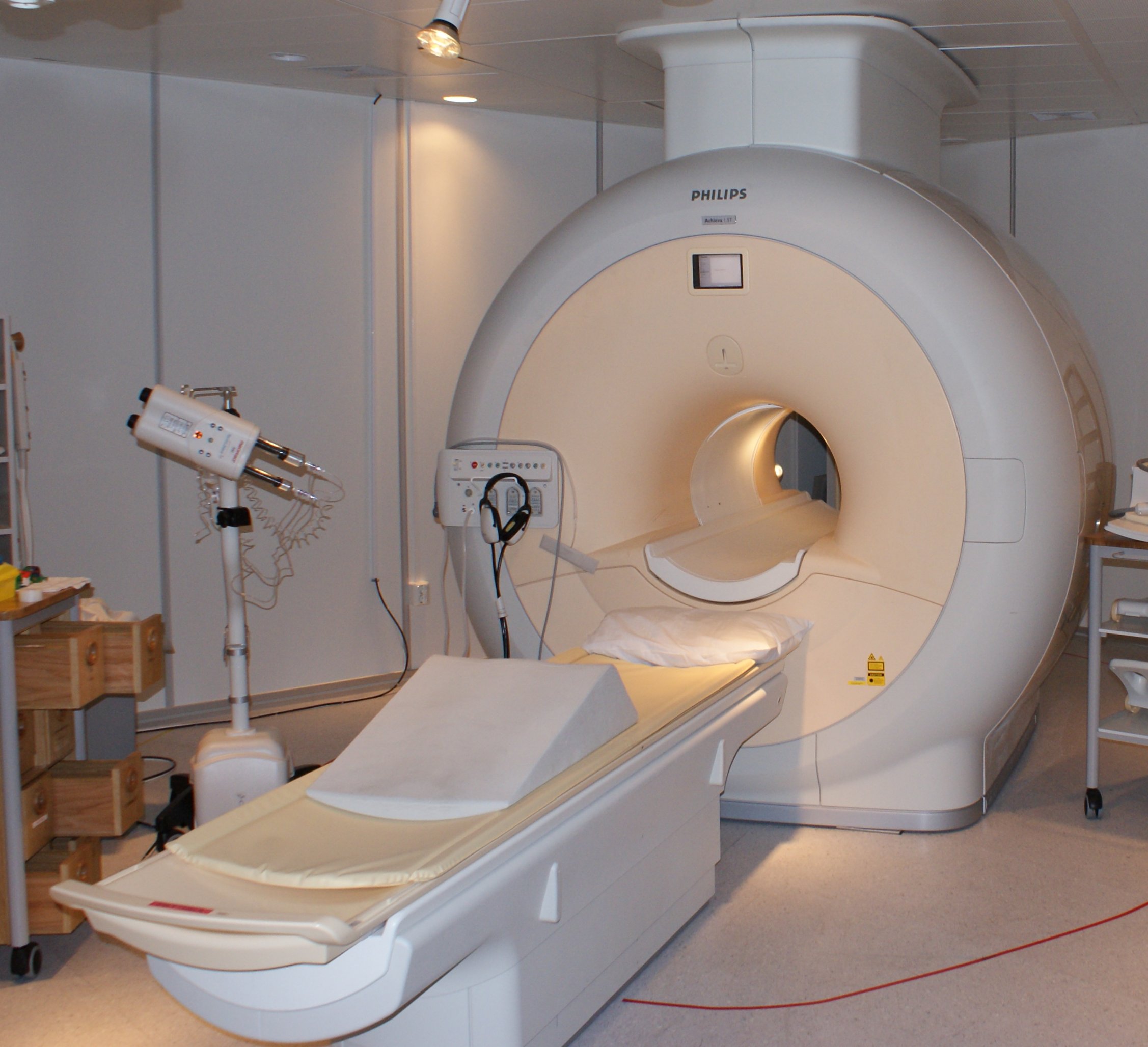 An MRI scanner in an imaging room