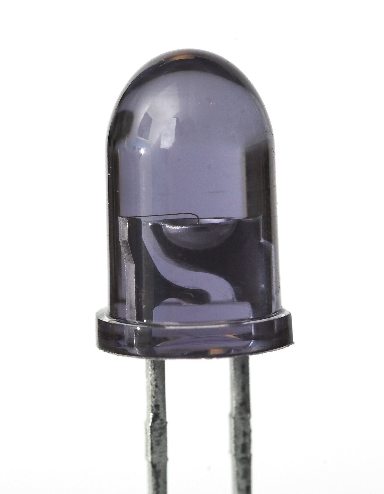 Close-up of a single infrared light-emitting diode with a dark tinted dome