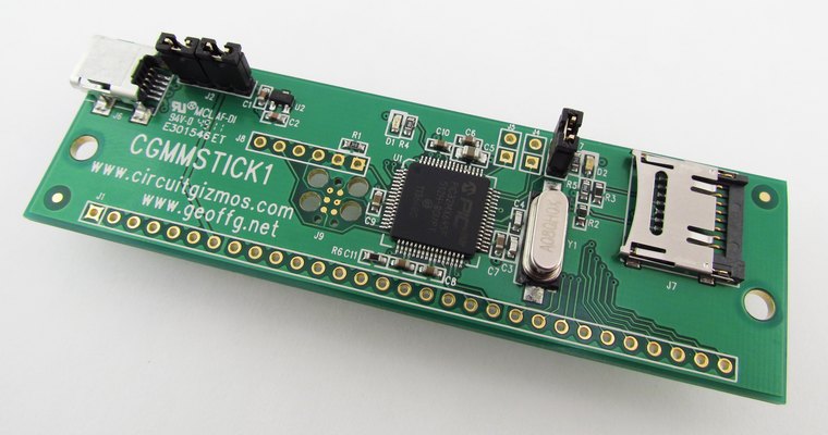 A CGMMSTICK1 board built on a Microchip PIC32MX microcontroller