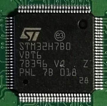 An STM32H7B0 microcontroller in an LQFP package