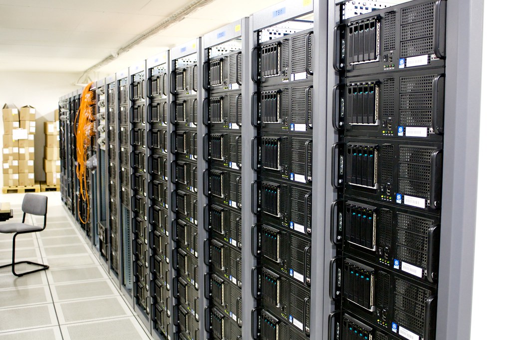 Rows of racks in a server room